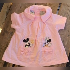 Vintage DISNEY CO. SZ 24M VGUC BABY PINK MICKEY + MINNIE Tunic dress pockets